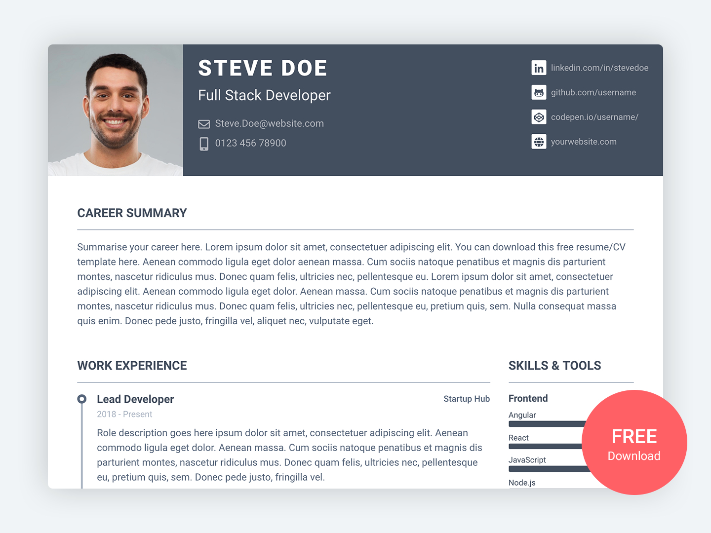 Pillar Free Bootstrap 4 Resumecv Template For Developers with regard to sizing 1440 X 1080