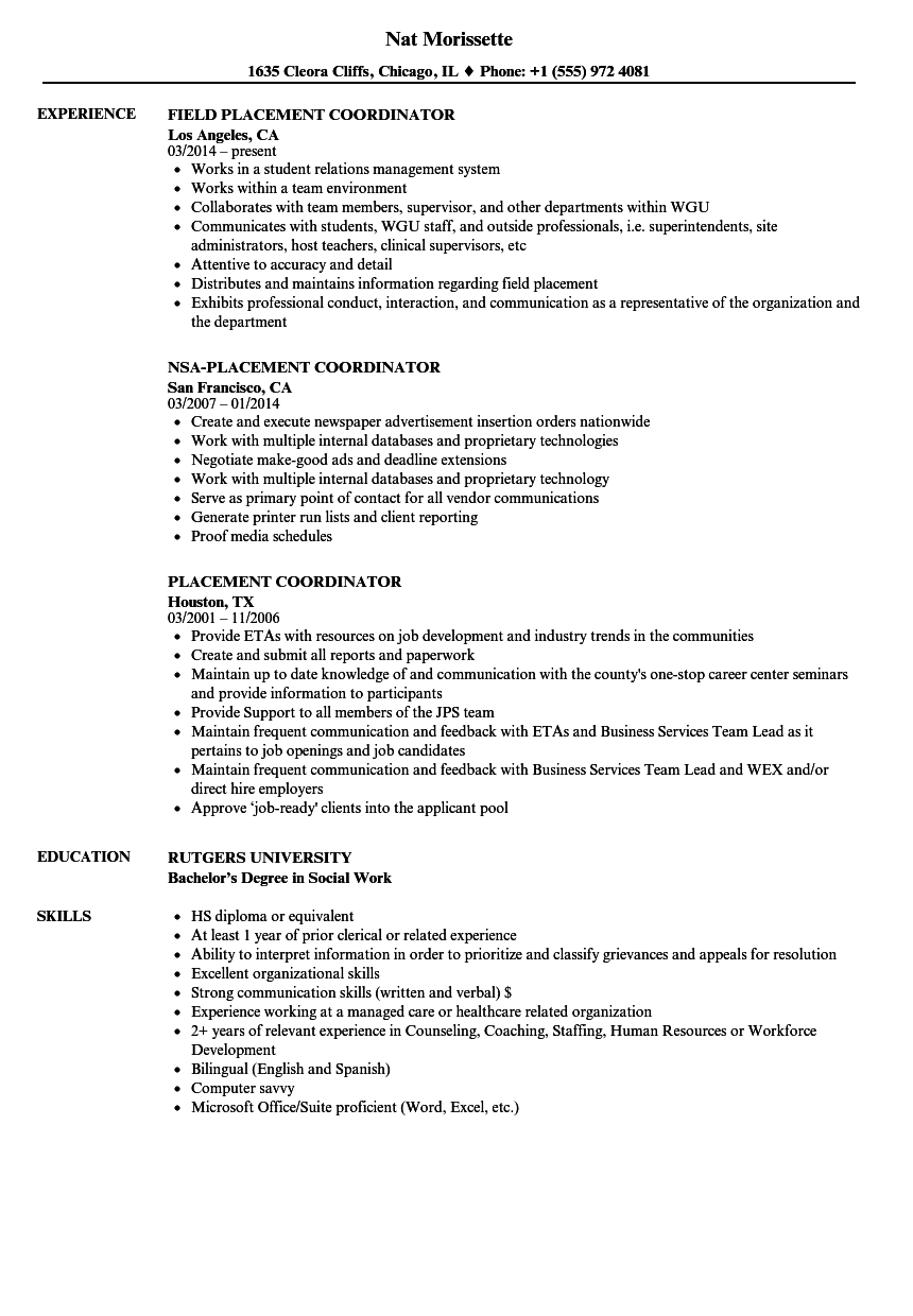 Placement Coordinator Resume Samples Velvet Jobs inside measurements 860 X 1240