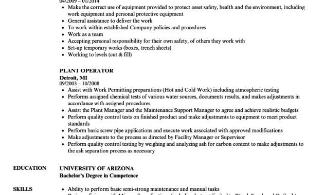 Plant Operator Resume Samples Velvet Jobs inside measurements 860 X 1240