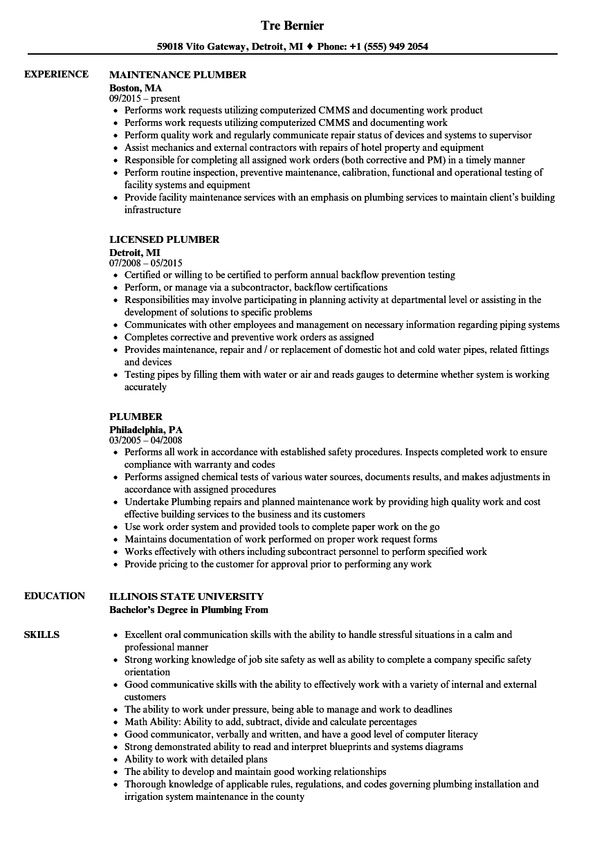 Plumber Resume Samples Velvet Jobs intended for sizing 860 X 1240