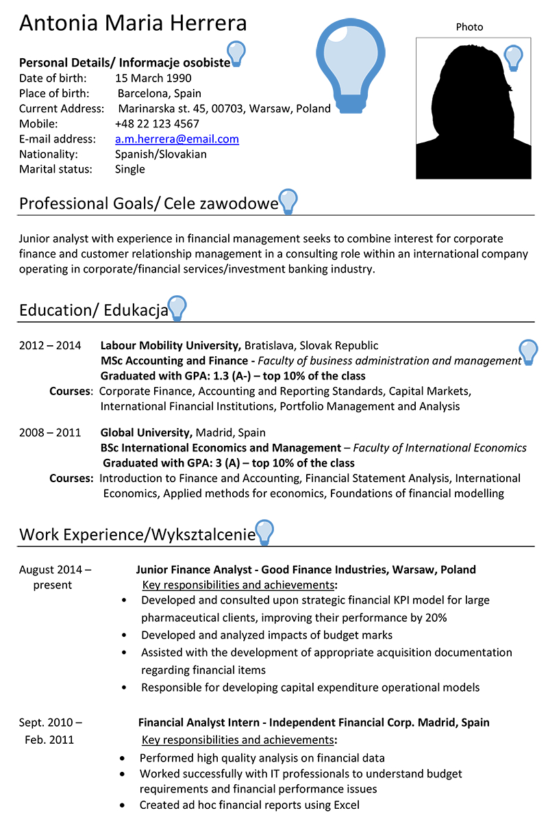 Poland Cv Sample in proportions 800 X 1190