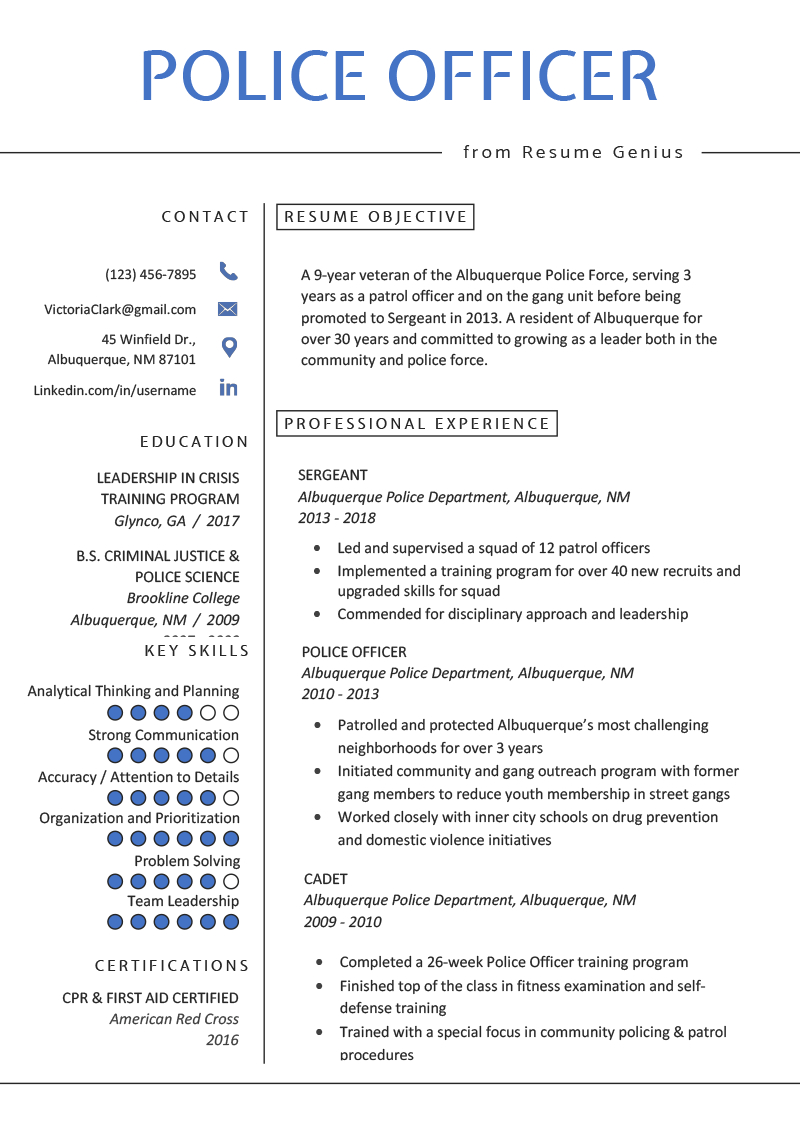 Police Officer Resume Example Writing Tips Resume Genius with regard to size 800 X 1132