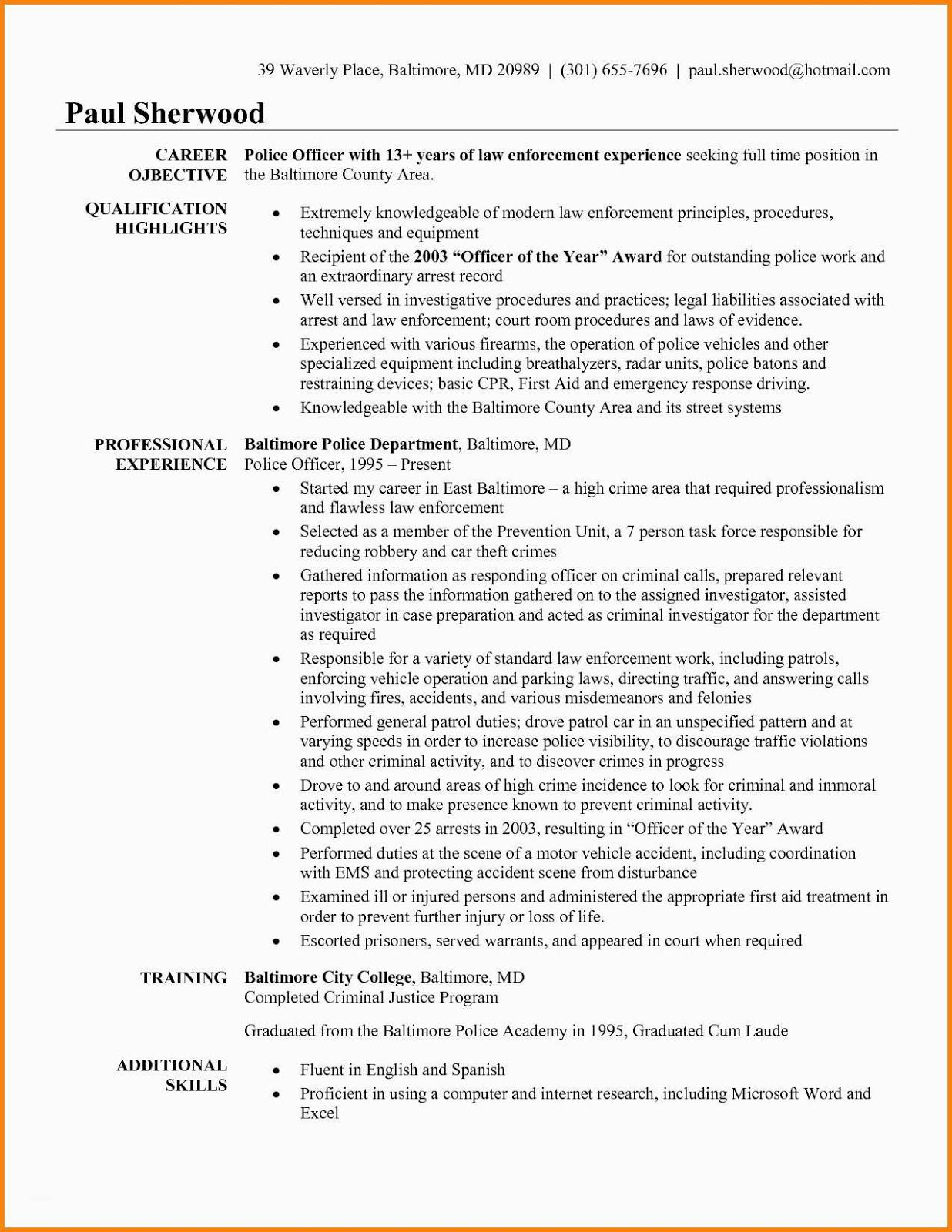 Police Officer Resume Templates for size 1236 X 1600