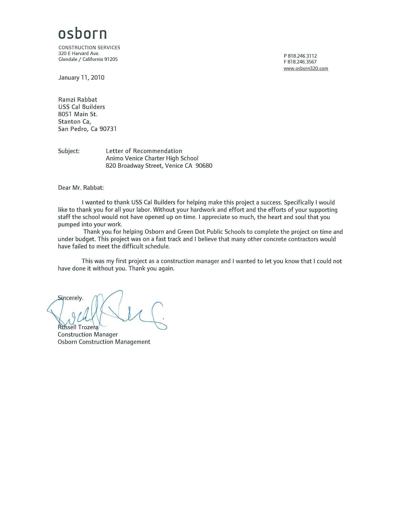 Letter Of Recommendation For Construction Manager Invitation Template 