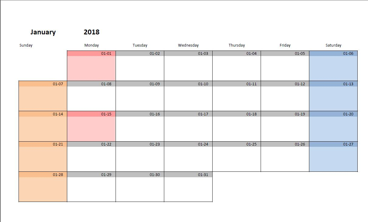 Printable Monthly Calendar Template For Excel Excel Malin with sizing 1210 X 729