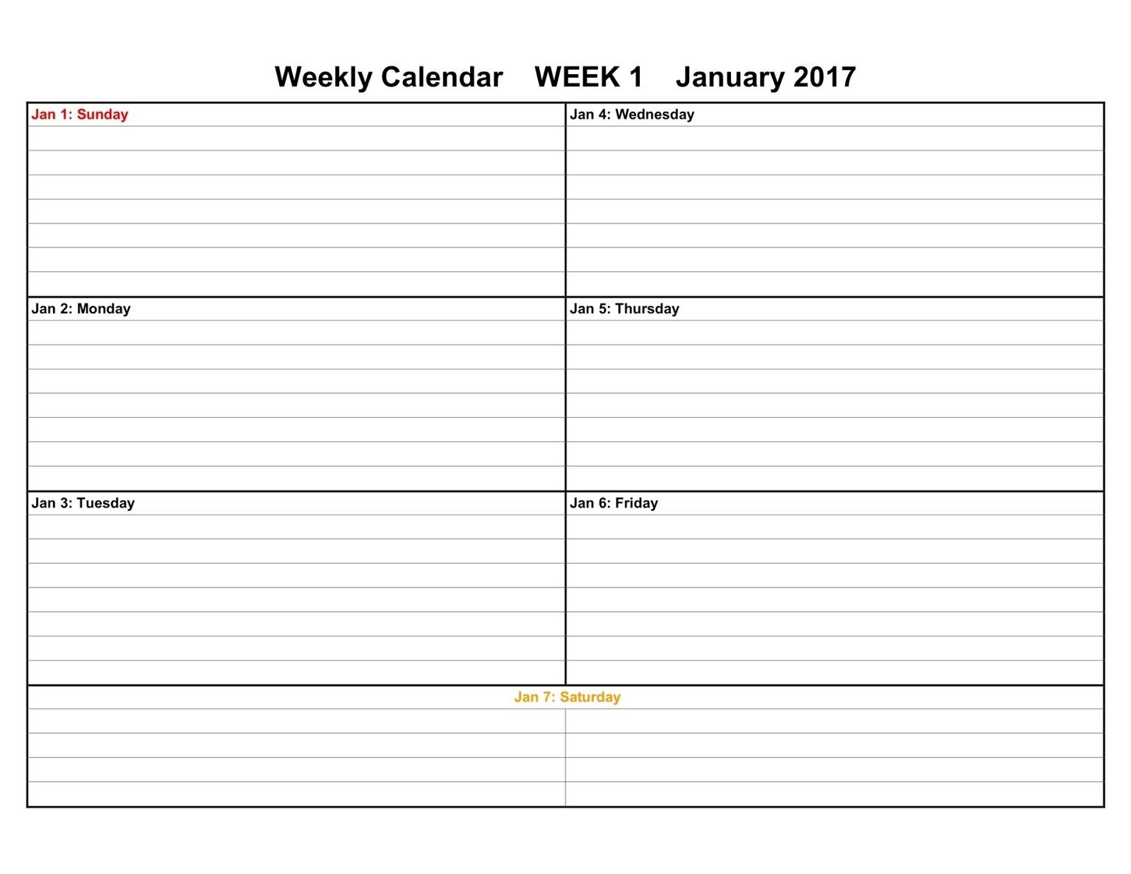 Printable Weekly Calendar within dimensions 1600 X 1236