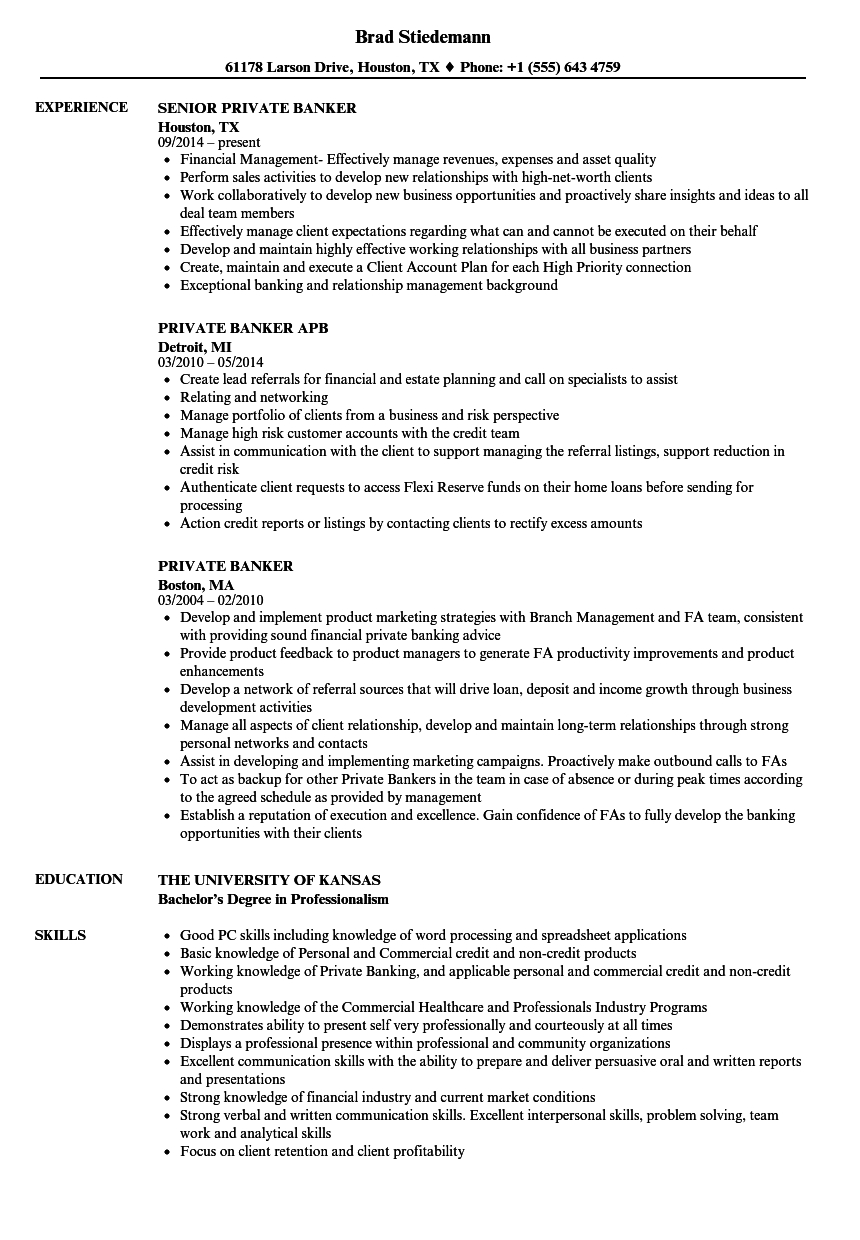 Private Banker Resume Samples Velvet Jobs regarding sizing 860 X 1240