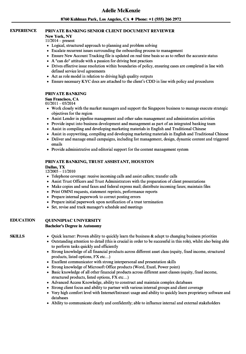 Private Banking Resume Samples Velvet Jobs pertaining to proportions 860 X 1240