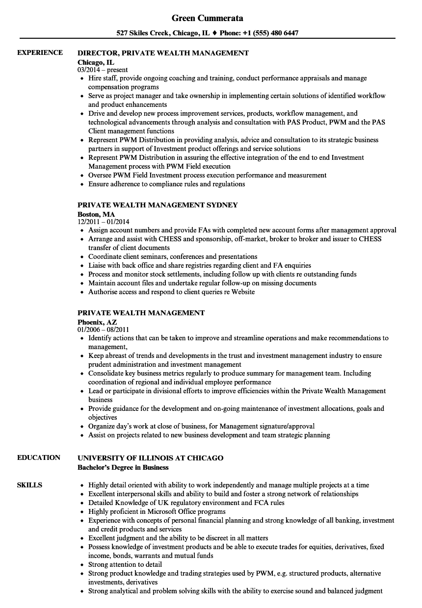 Private Wealth Management Resume Samples Velvet Jobs throughout sizing 860 X 1240