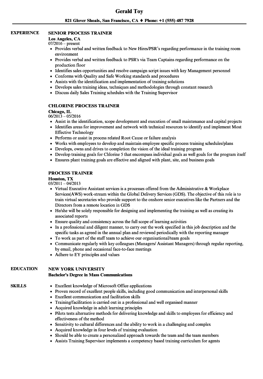 Process Trainer Resume Samples Velvet Jobs pertaining to proportions 860 X 1240