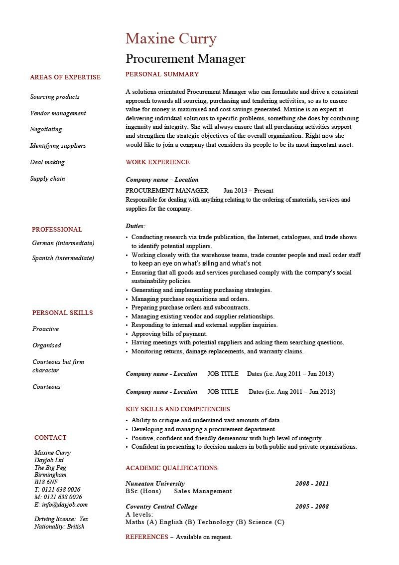 Procurement Manager Cv Template Manager Resume Resume in dimensions 801 X 1132