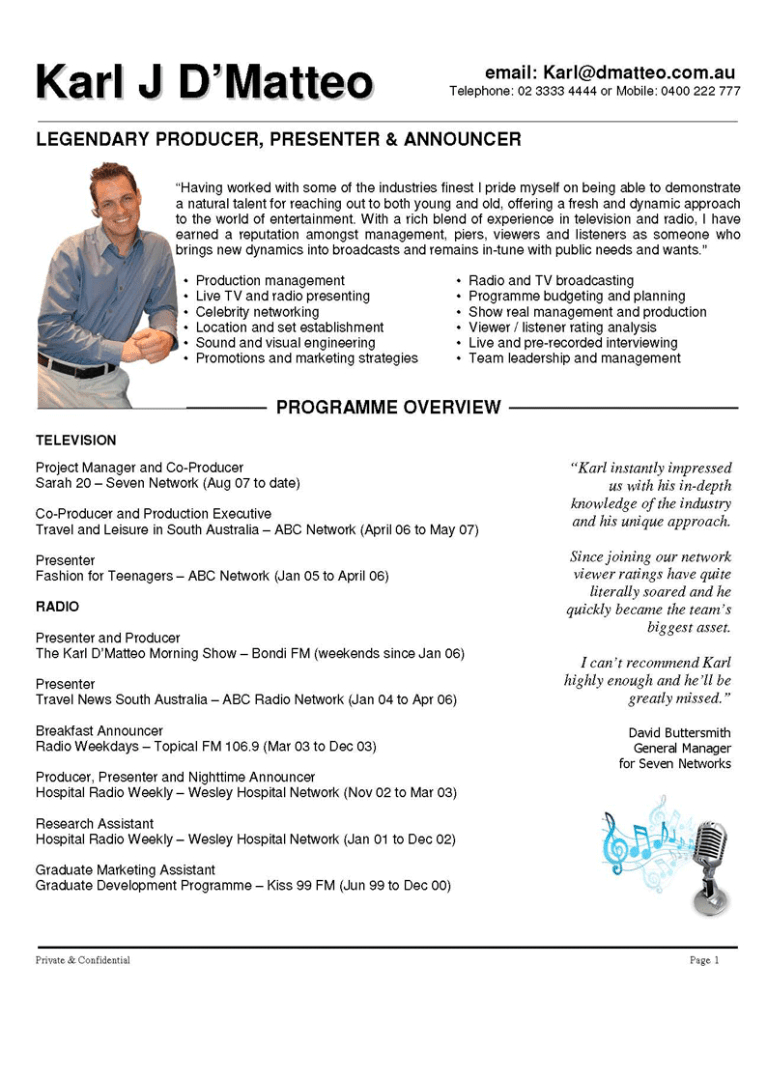 Producer Presenter Announcer Resume in measurements 772 X 1080