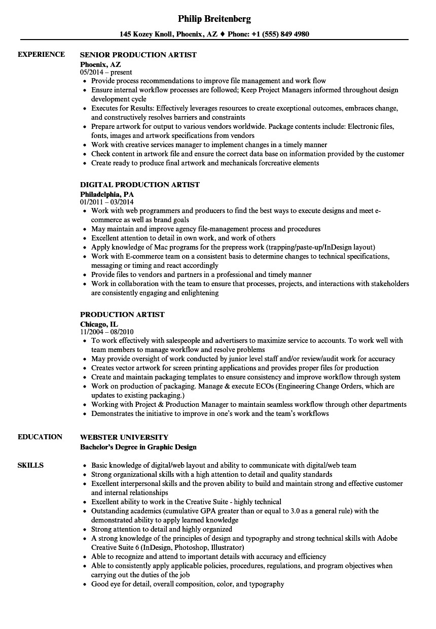 Production Artist Resume Samples Velvet Jobs inside proportions 860 X 1240