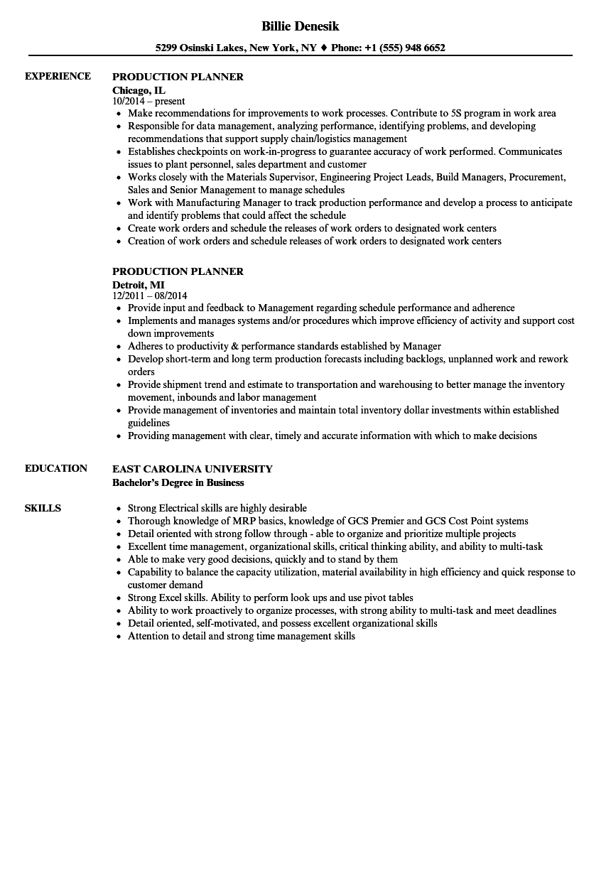 Production Planner Resume Samples Velvet Jobs inside size 860 X 1240