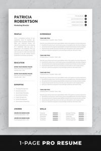 Professional 1 Page Resume Template Modern One Page Cv with proportions 736 X 1104