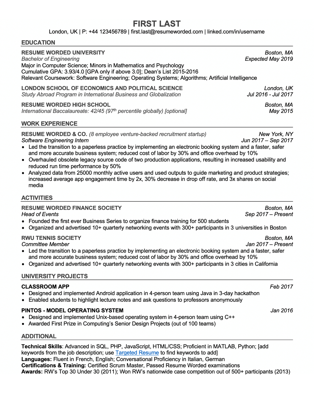 ats format resume template free download