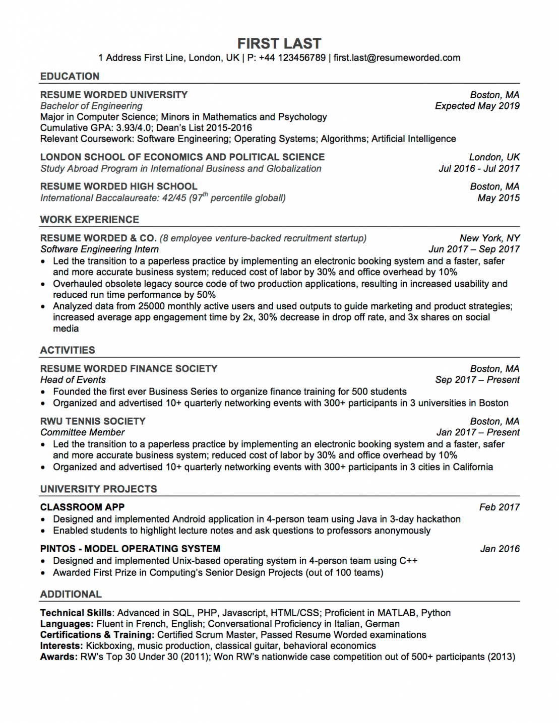 Professional Ats Resume Templates For Experienced Hires And throughout dimensions 1109 X 1435