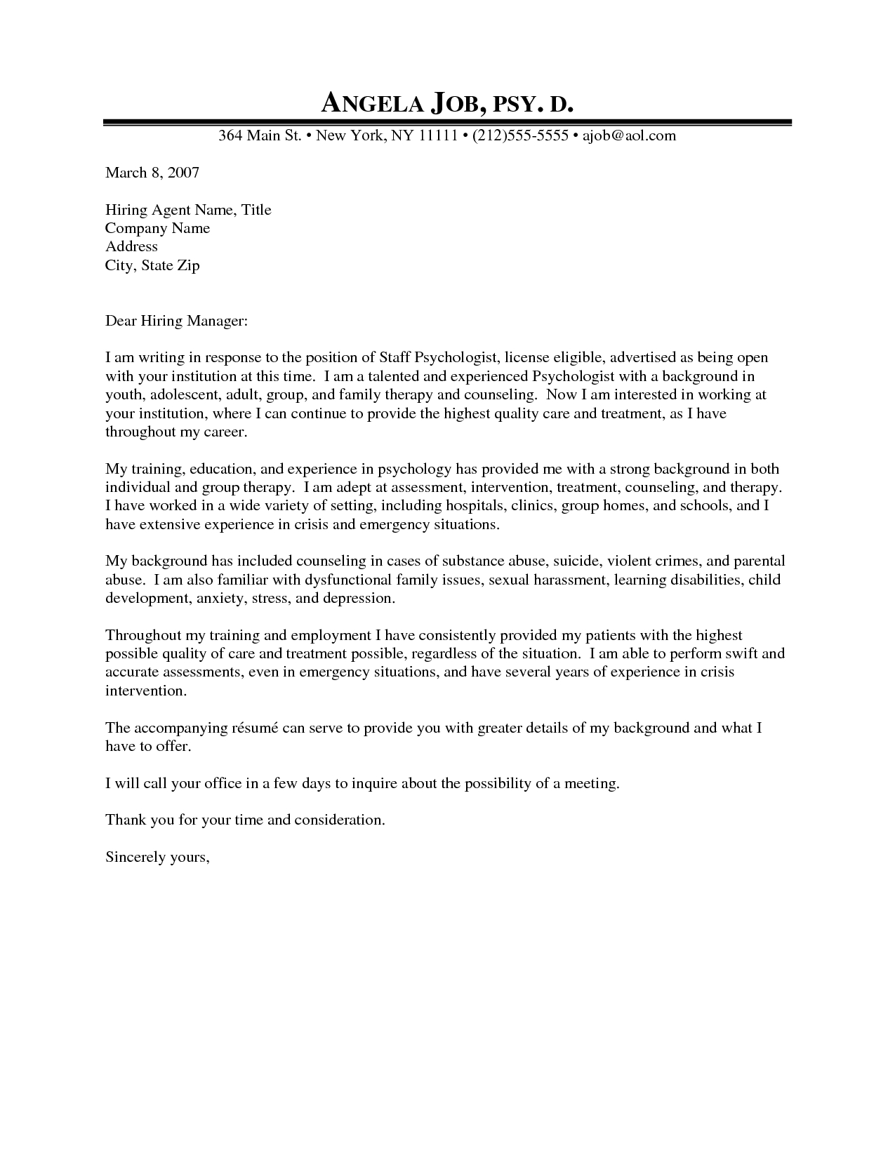 Professional Counseling Cover Letter Psychologist Cover regarding proportions 1275 X 1650