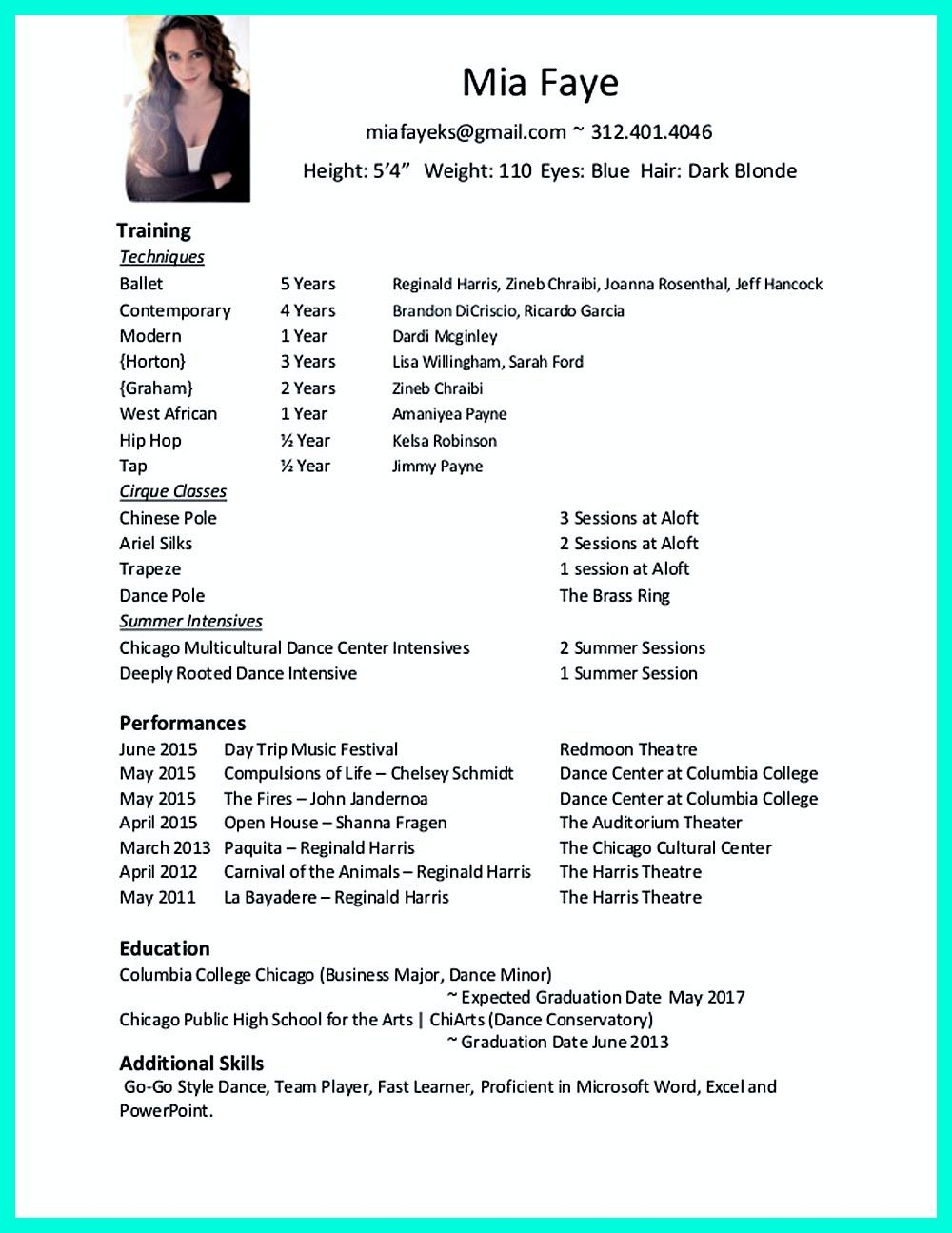 Professional Dance Resume Debandje throughout size 1000 X 1295