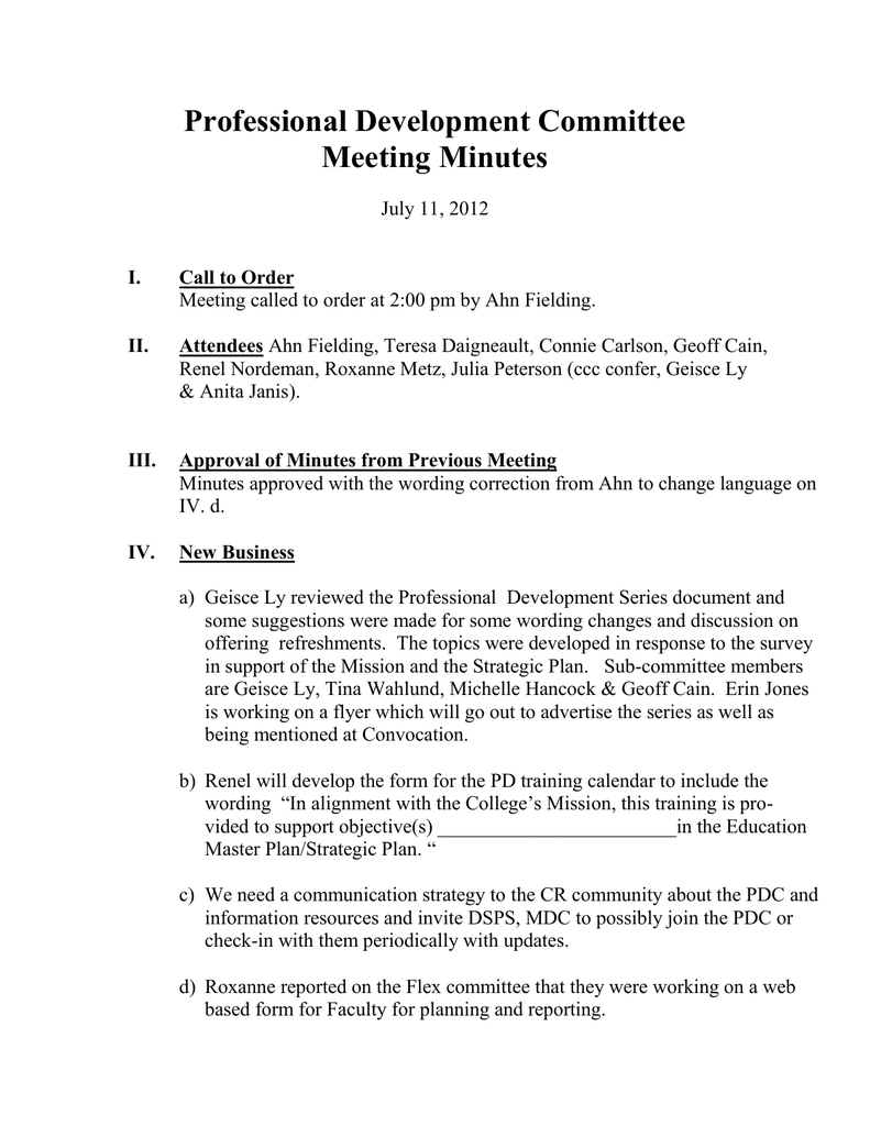 Professional Development Committee Meeting Minutes intended for dimensions 791 X 1024