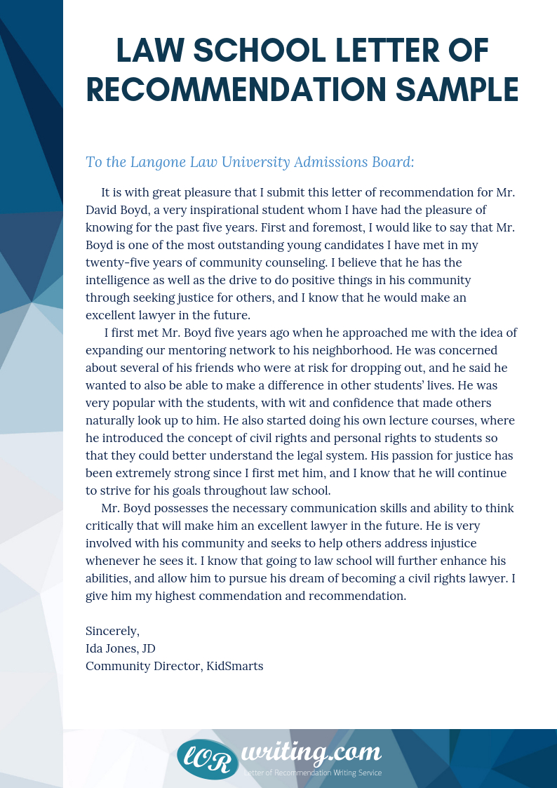 Reference Letter For Law School From Employer - Find Your