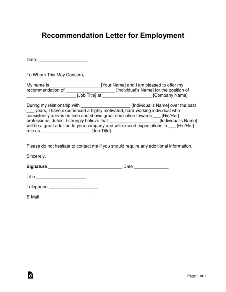 Professional Letter Of Recommendation For Employment Pdf Akali for size 791 X 1024