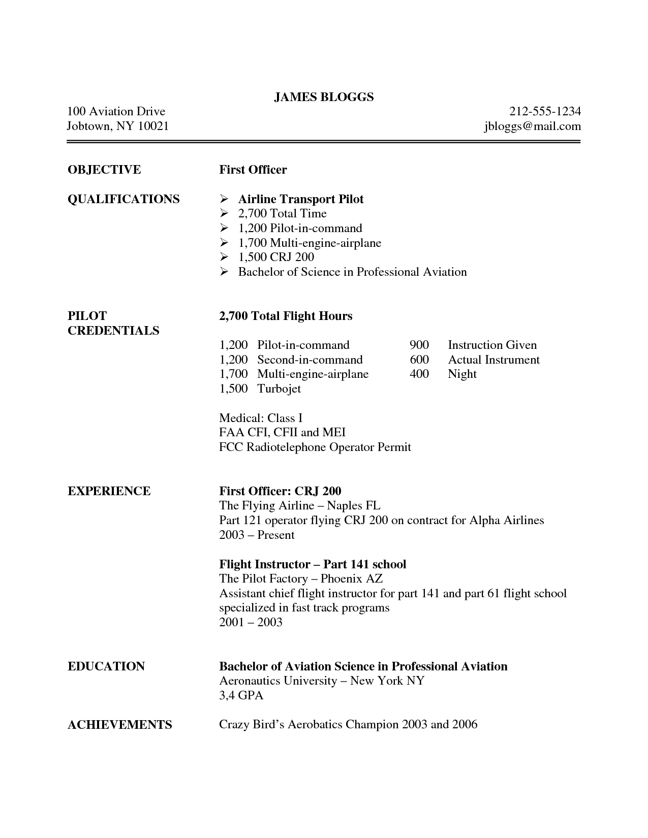 Professional Pilot Resume Professional Pilot Resume Doc pertaining to proportions 1275 X 1650