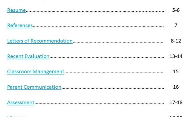 Professional Portfolio Table Of Contents Examples Table Of for measurements 816 X 1056