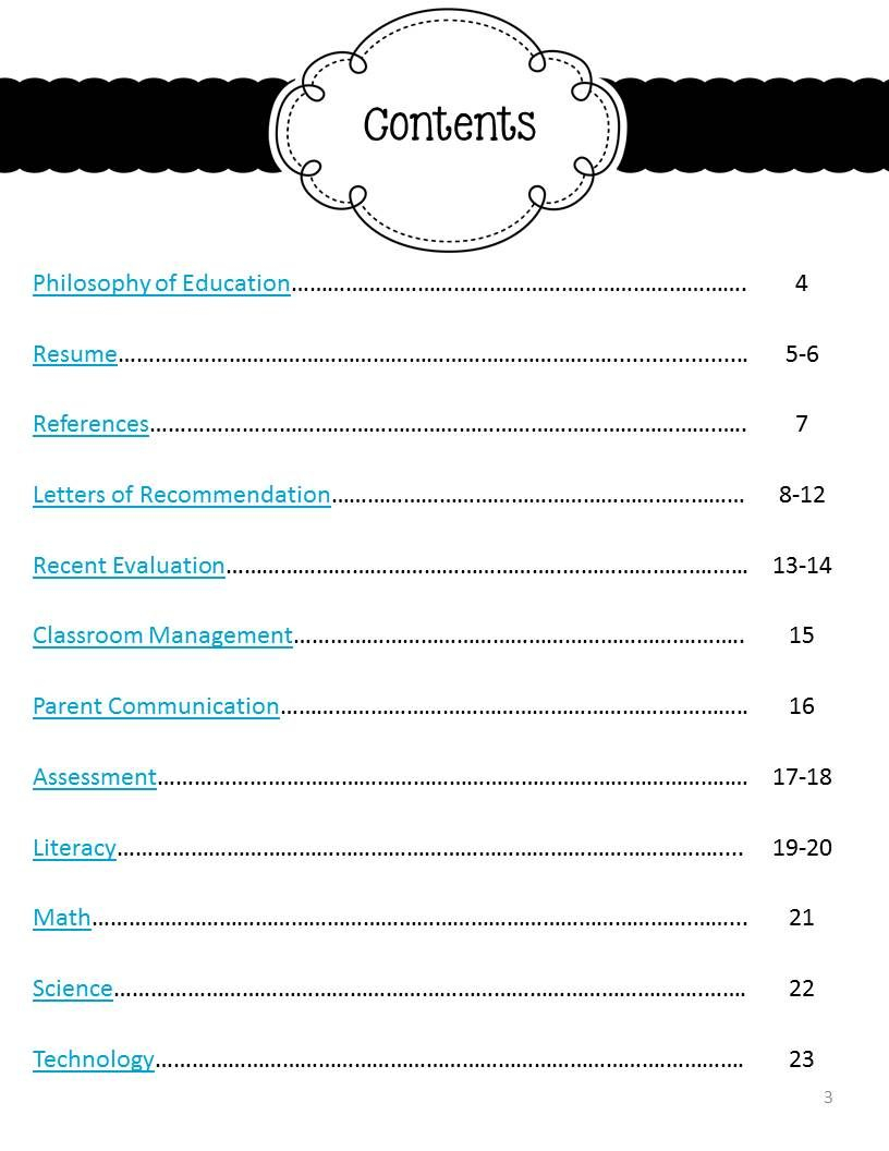 Professional Portfolio Table Of Contents Examples Table Of for measurements 816 X 1056