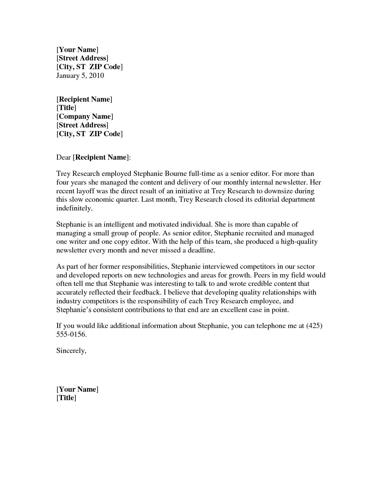 Professional Reference Letter Template Word Business Form pertaining to size 1275 X 1650