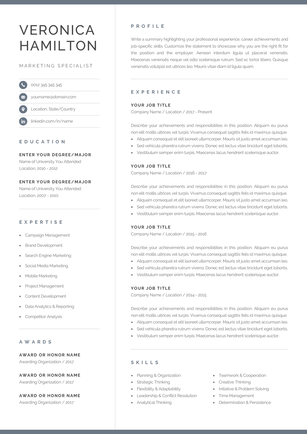 Professional Resume Template Compact 1 Page Resume with regard to dimensions 1060 X 1500