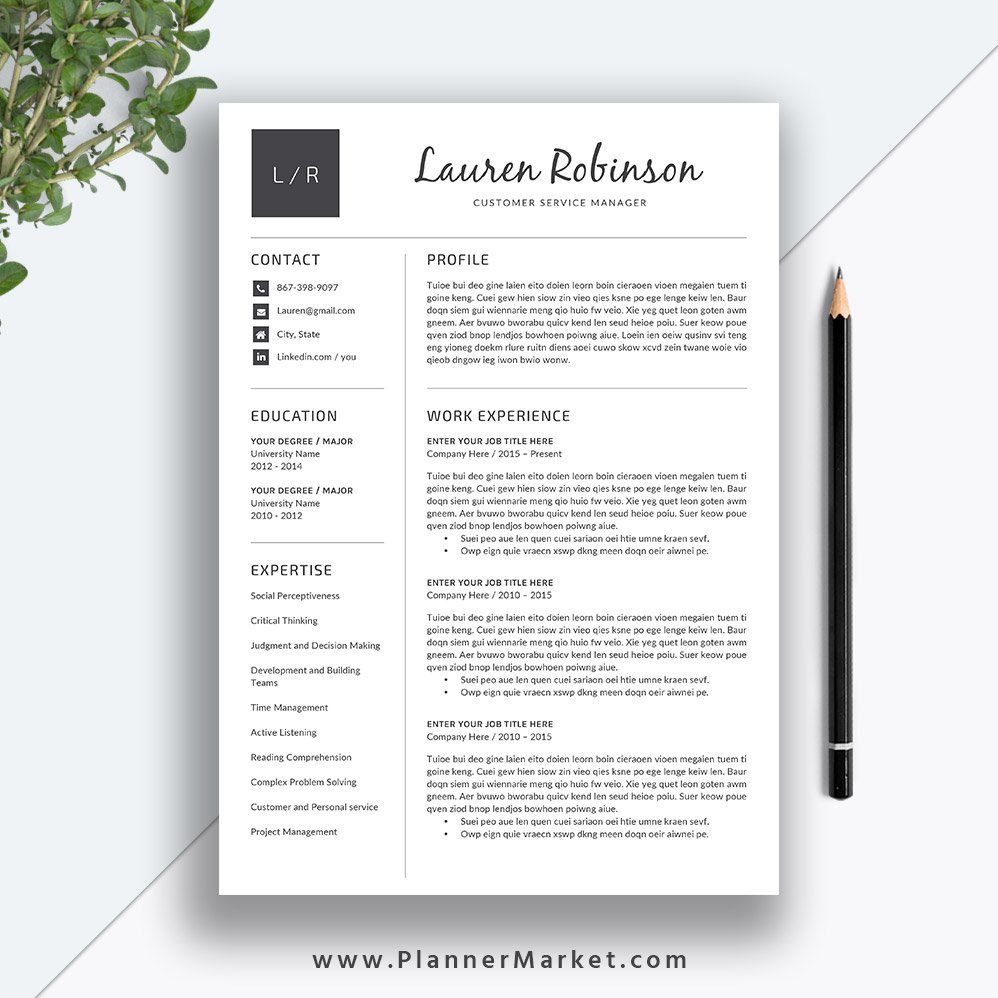 Professional Resume Template Cv Template Teacher Resume Design Modern Resume Cover Letter Ms Word The Lauren Resume intended for size 998 X 998