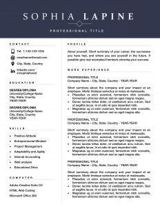 Professional Resume Template Design Editable Resume For inside measurements 2550 X 3300