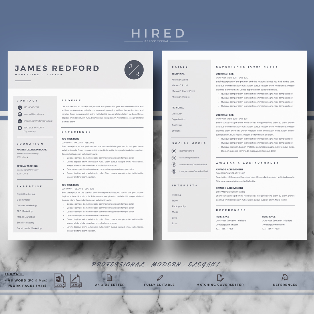 Professional Resume Template For Mac Pages And Word On Behance pertaining to size 1100 X 1100