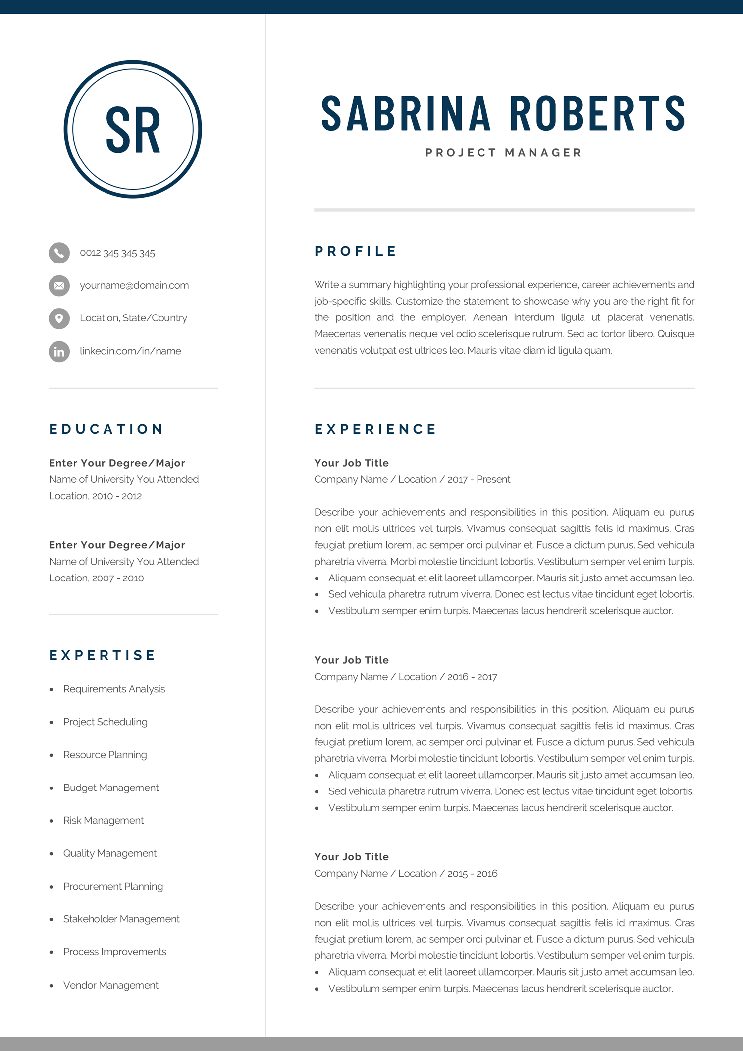 Professional Resume Template Modern Manager Executive for size 1500 X 2122