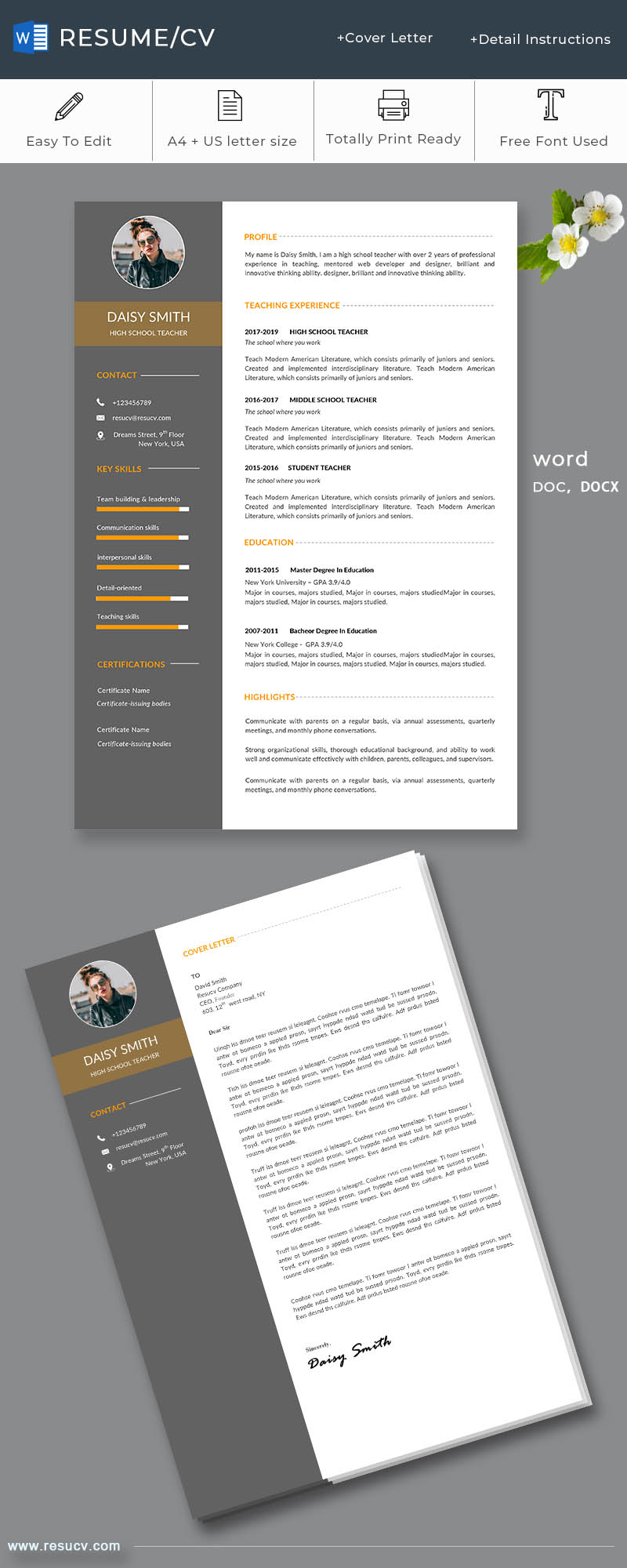 Professional School Teacher Resumecv Template Word Format intended for measurements 800 X 2000