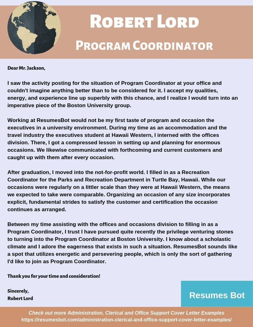 Program Coordinator Cover Letter Example intended for proportions 816 X 1056