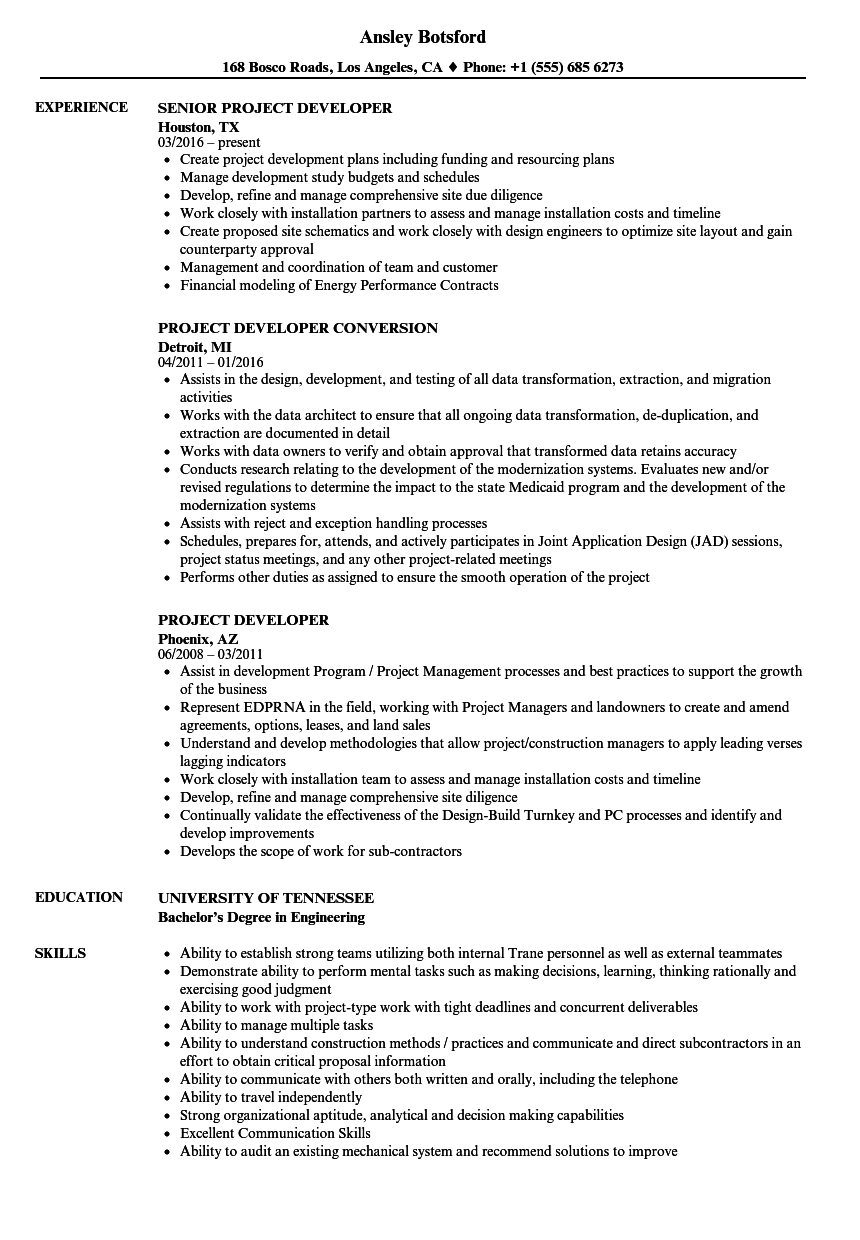 Project Developer Resume Samples Velvet Jobs within measurements 860 X 1240