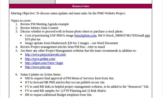 Project Management Agenda Template Menom within sizing 600 X 730