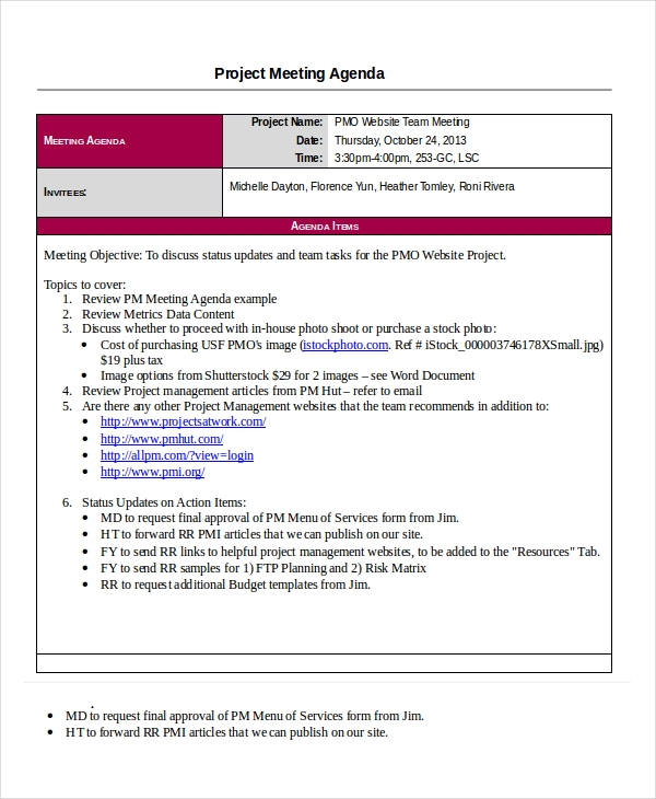 Project Management Agenda Template Menom within sizing 600 X 730