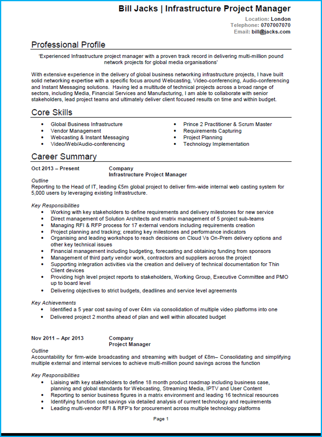 Project Management Cv Template Debandje pertaining to dimensions 1072 X 1453