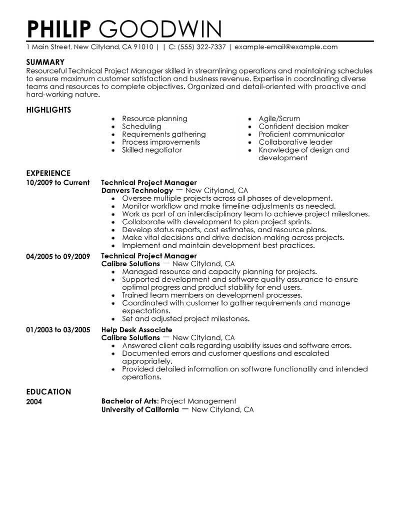 Project Manager Resume Template For Microsoft Word Livecareer with regard to dimensions 800 X 1035