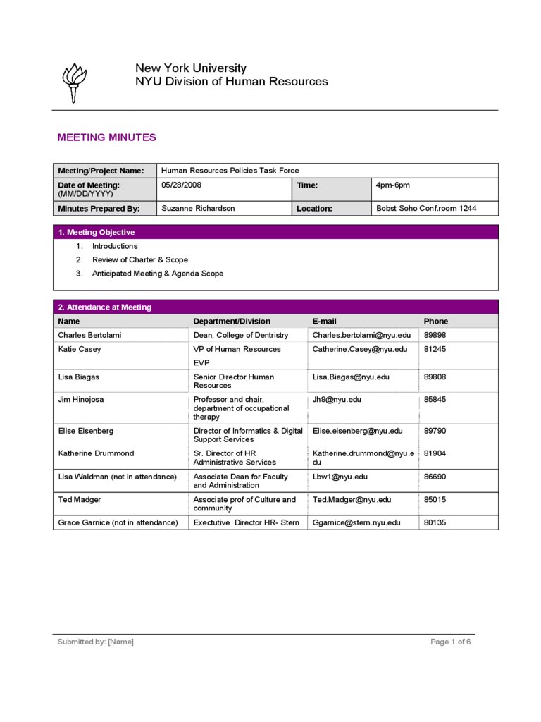 Project Meeting Minutes Template New York University for sizing 768 X 1024