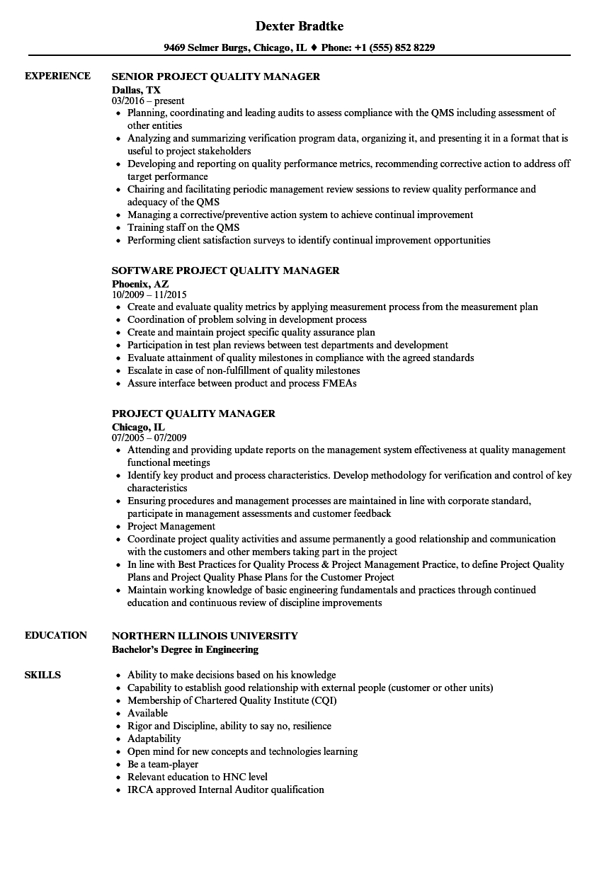 Project Quality Manager Resume Samples Velvet Jobs with sizing 860 X 1240