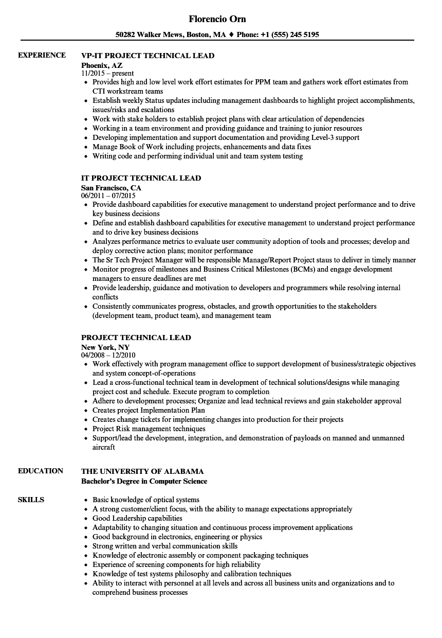 Project Technical Lead Resume Samples Velvet Jobs intended for proportions 860 X 1240