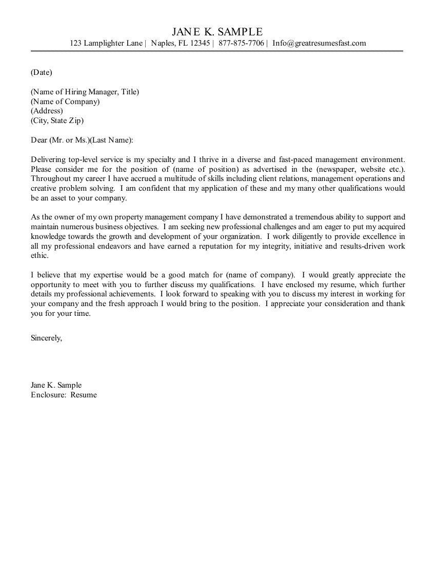 Property Manager Cover Letter in dimensions 850 X 1100