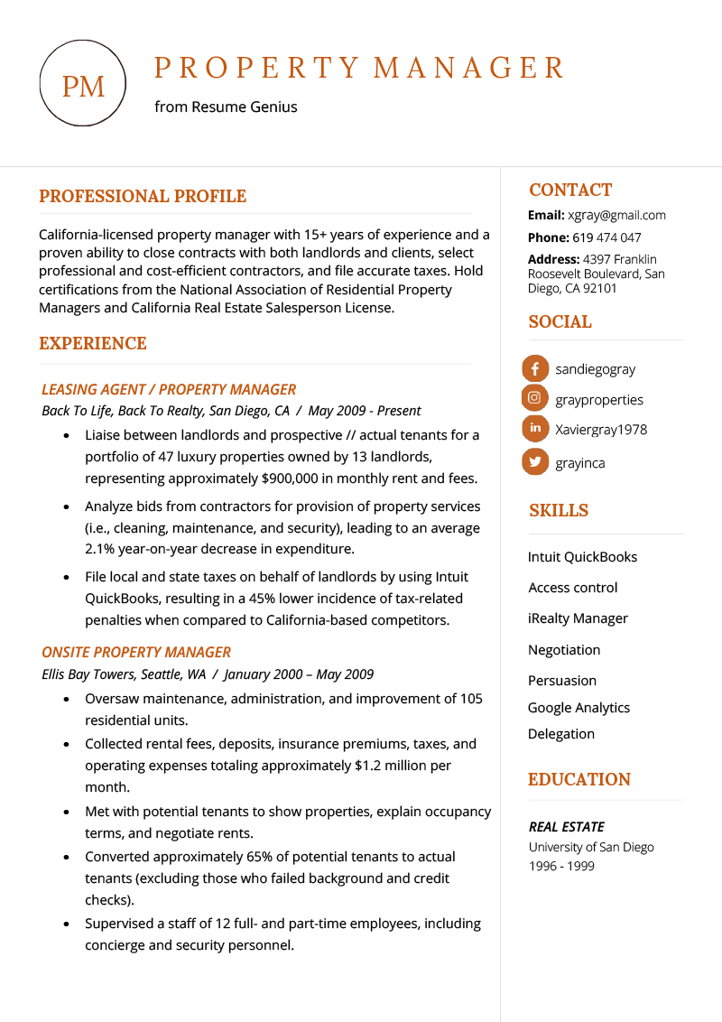 Property Manager Resume Example Writing Tips Resume Genius regarding measurements 800 X 1132