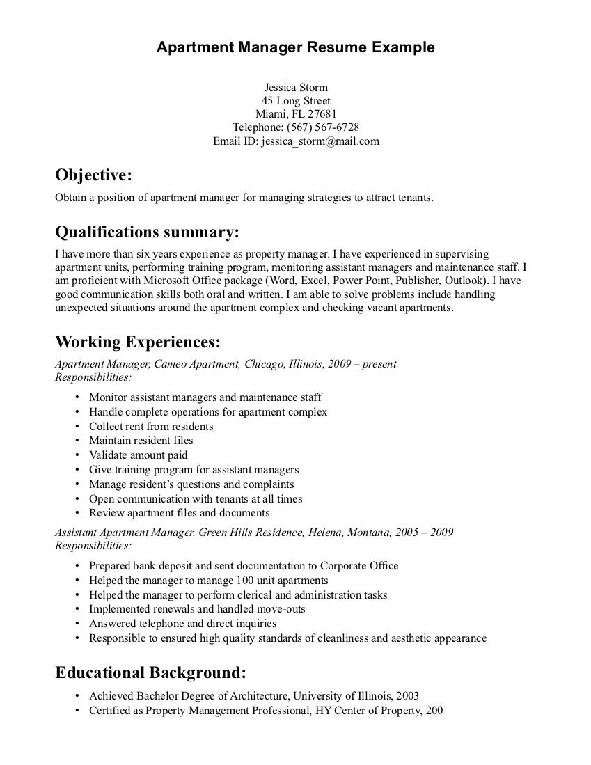 Property Manager Resume Sample with size 849 X 1099