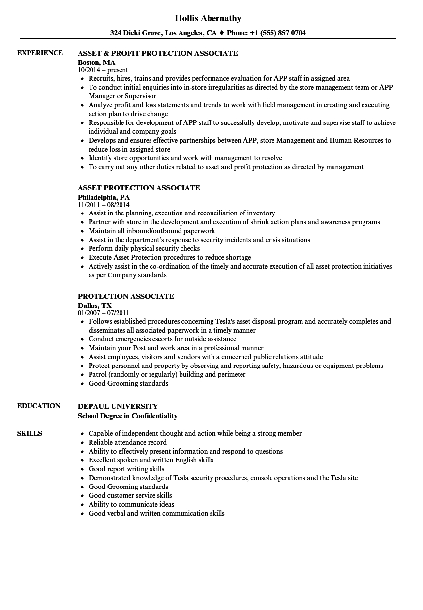 Protection Associate Resume Samples Velvet Jobs with regard to sizing 860 X 1240