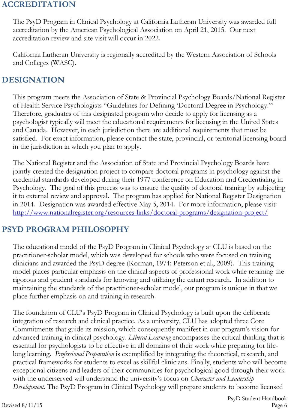 Psyd Program In Clinical Psychology Student Handbook Psyd with regard to size 960 X 1362